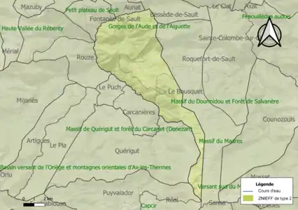 Carte des ZNIEFF de type 2 sur la commune.