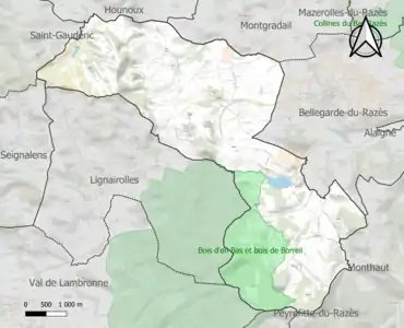 Carte de la ZNIEFF de type 1 sur la commune.