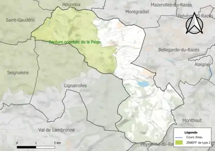 Carte de la ZNIEFF de type 2 sur la commune.