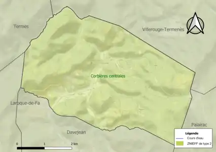 Carte de la ZNIEFF de type 2 sur la commune.