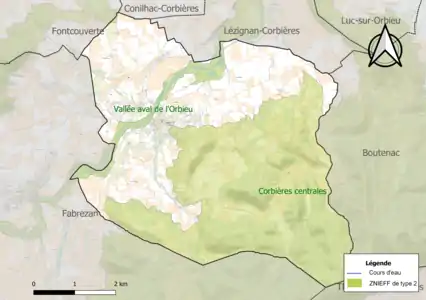 Carte des ZNIEFF de type 2 sur la commune.