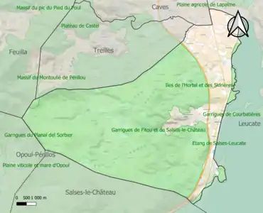 Carte des ZNIEFF de type 1 sur la commune.