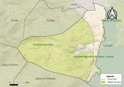 Carte des ZNIEFF de type 2 sur la commune.