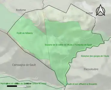 Carte des ZNIEFF de type 1 sur la commune.