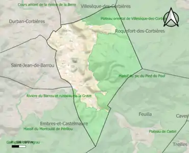 Carte des ZNIEFF de type 1 sur la commune.