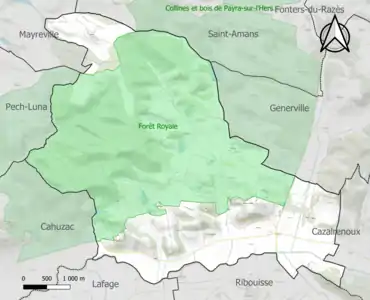 Carte de la ZNIEFF de type 1 sur la commune.