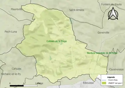 Carte des ZNIEFF de type 2 sur la commune.