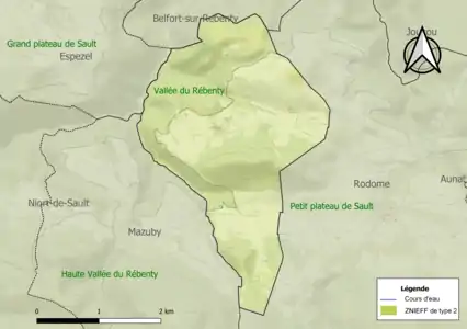 Carte des ZNIEFF de type 2 sur la commune.