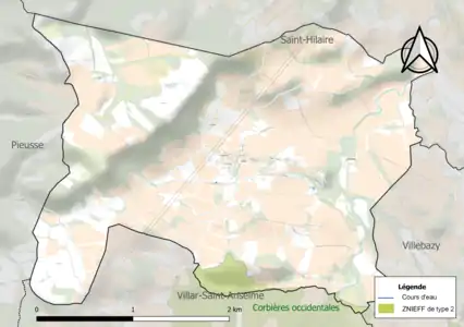 Carte de la ZNIEFF de type 2 sur la commune.