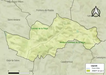 Carte des ZNIEFF de type 2 sur la commune.