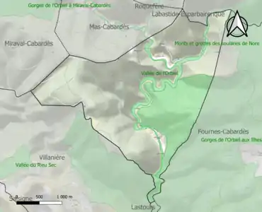 Carte des ZNIEFF de type 1 sur la commune.