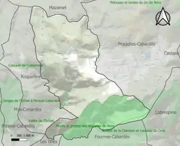 Carte des ZNIEFF de type 1 sur la commune.