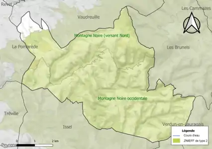 Carte des ZNIEFF de type 2 sur la commune.