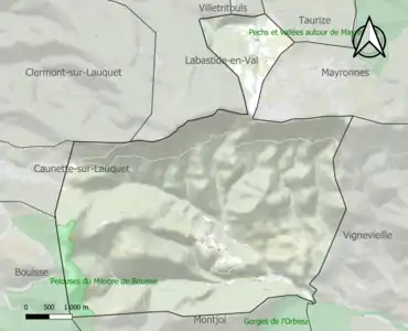 Carte de la ZNIEFF de type 1 sur la commune.