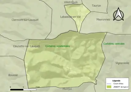 Carte de la ZNIEFF de type 2 sur la commune.