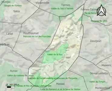 Carte des ZNIEFF de type 1 sur la commune.