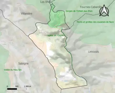 Carte des ZNIEFF de type 1 sur la commune.