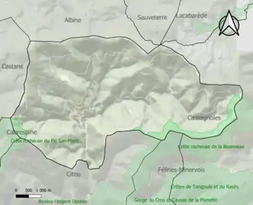 Carte des ZNIEFF de type 1 sur la commune.