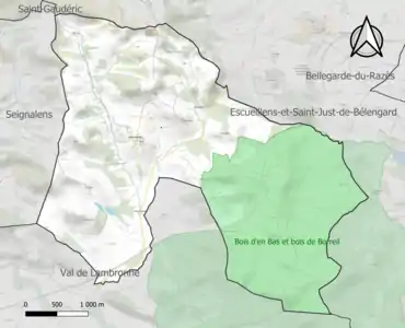 Carte de la ZNIEFF de type 1 sur la commune.