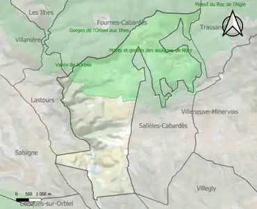 Carte des ZNIEFF de type 1 sur la commune.