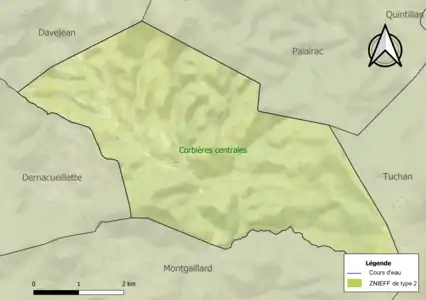 Carte de la ZNIEFF de type 2 sur la commune.