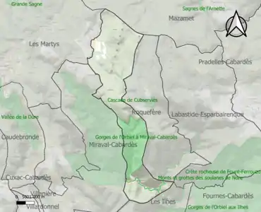 Carte des ZNIEFF de type 1 sur la commune.