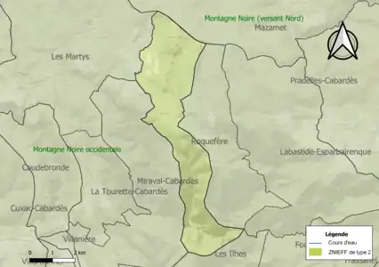 Carte des ZNIEFF de type 2 sur la commune.