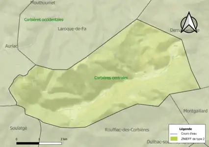 Carte de la ZNIEFF de type 2 sur la commune.