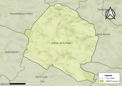 Carte de la ZNIEFF de type 2 sur la commune.