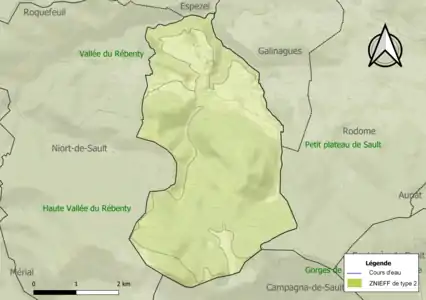 Carte des ZNIEFF de type 2 sur la commune.