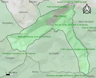 Carte des ZNIEFF de type 1 sur la commune.