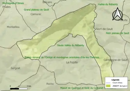 Carte des ZNIEFF de type 2 sur la commune.