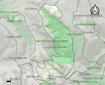 Carte de la ZNIEFF de type 1 sur la commune.