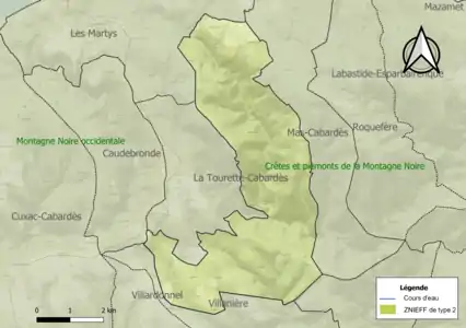 Carte de la ZNIEFF de type 2 sur la commune.