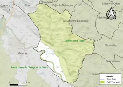 Carte des ZNIEFF de type 2 sur la commune.