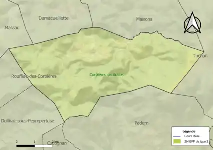 Carte de la ZNIEFF de type 2 sur la commune.