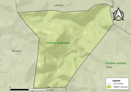 Carte de la ZNIEFF de type 2 sur la commune.