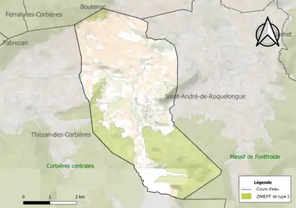 Carte des ZNIEFF de type 2 sur la commune.