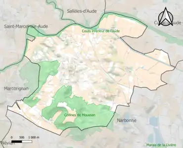 Carte des ZNIEFF de type 1 sur la commune.