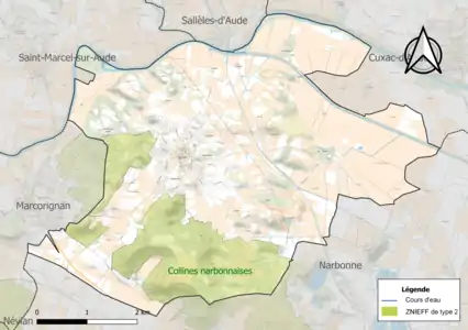 Carte de la ZNIEFF de type 2 sur la commune.