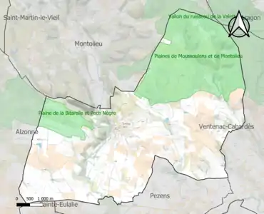 Carte des ZNIEFF de type 1 sur la commune.