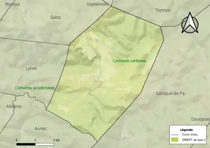 Carte des ZNIEFF de type 2 sur la commune.