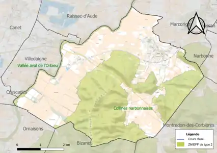 Carte des ZNIEFF de type 2 sur la commune.