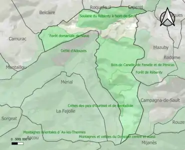 Carte des ZNIEFF de type 1 sur la commune.