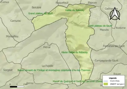 Carte des ZNIEFF de type 2 sur la commune.