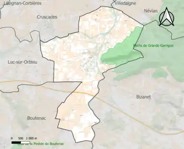 Carte de la ZNIEFF de type 1 sur la commune.