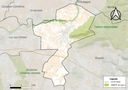 Carte des ZNIEFF de type 2 sur la commune.