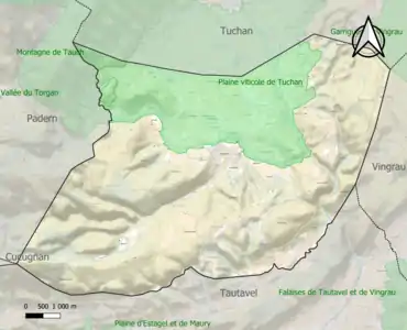 Carte des ZNIEFF de type 1 sur la commune.