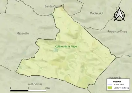 Carte de la ZNIEFF de type 2 sur la commune.