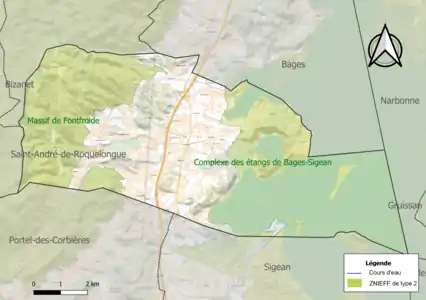 Carte des ZNIEFF de type 2 sur la commune.